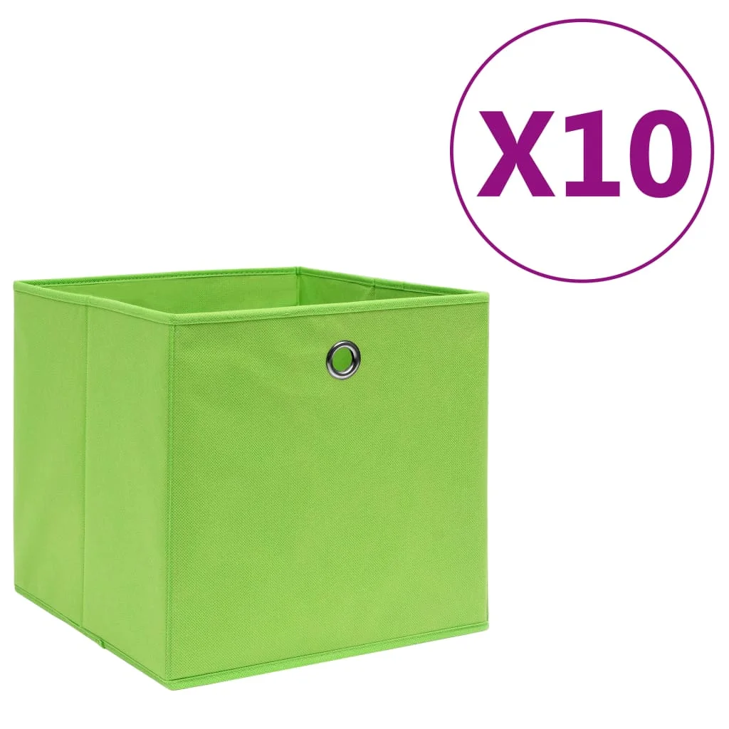 Úložné boxy 10 ks, netkaná textília 28x28x28 cm, zelené