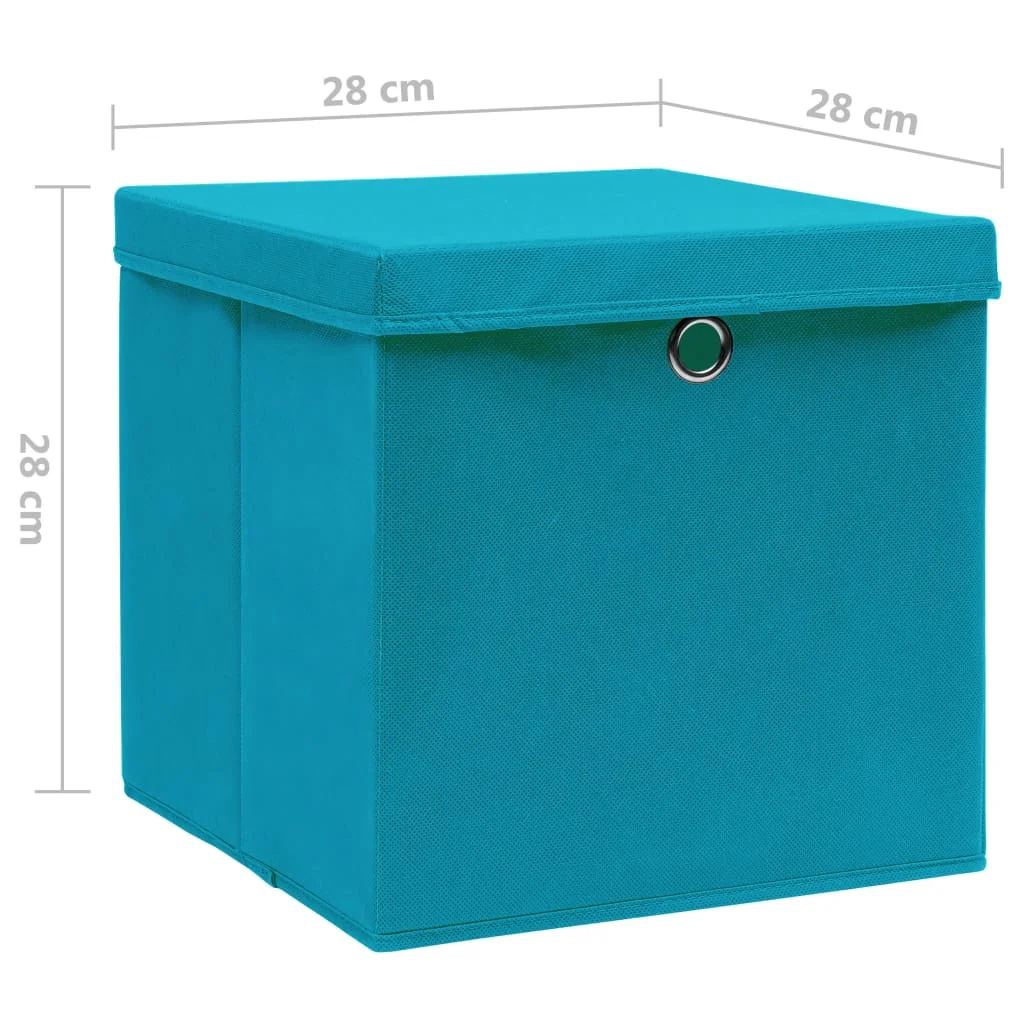 Úložné boxy s vekom 10 ks, 28x28x28 cm, svetlomodré