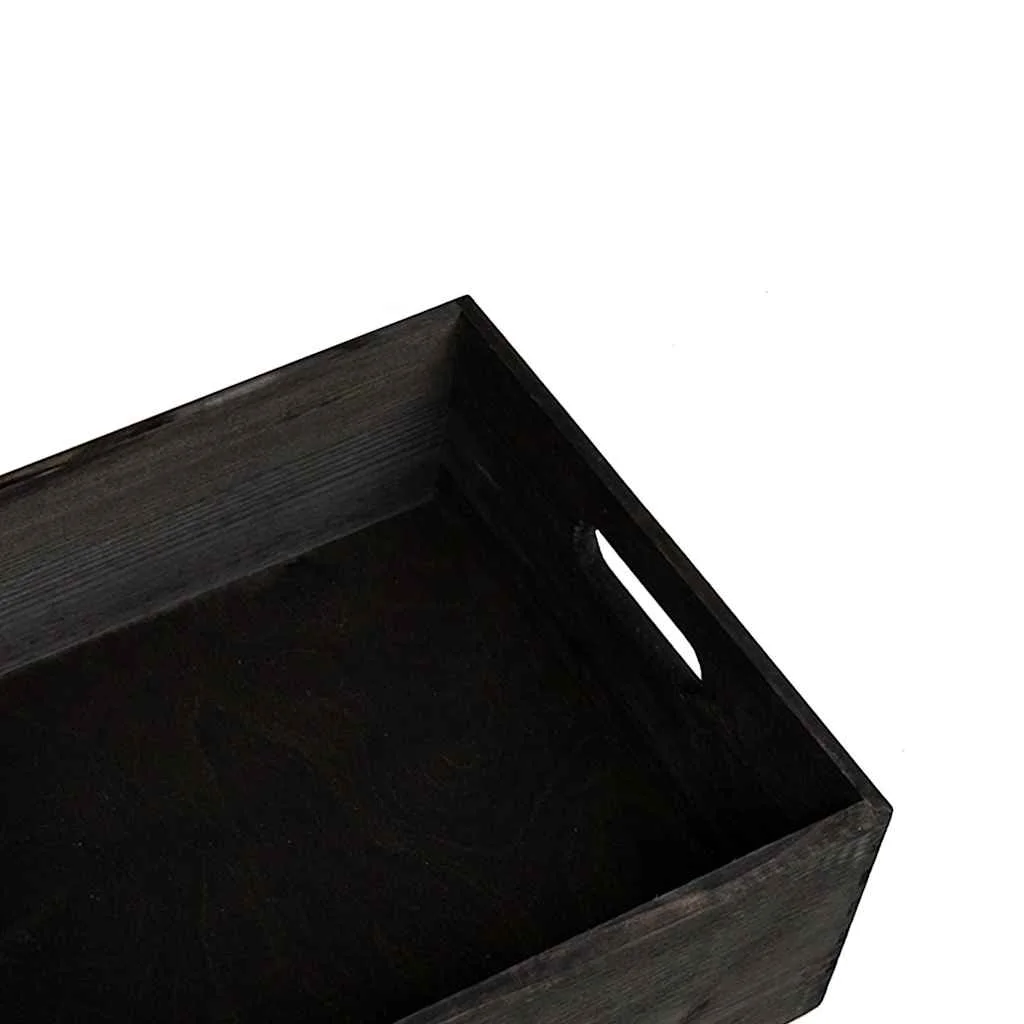 Drevená škatuľka s rúčkami čierna 40x30x13 cm masívna borovica