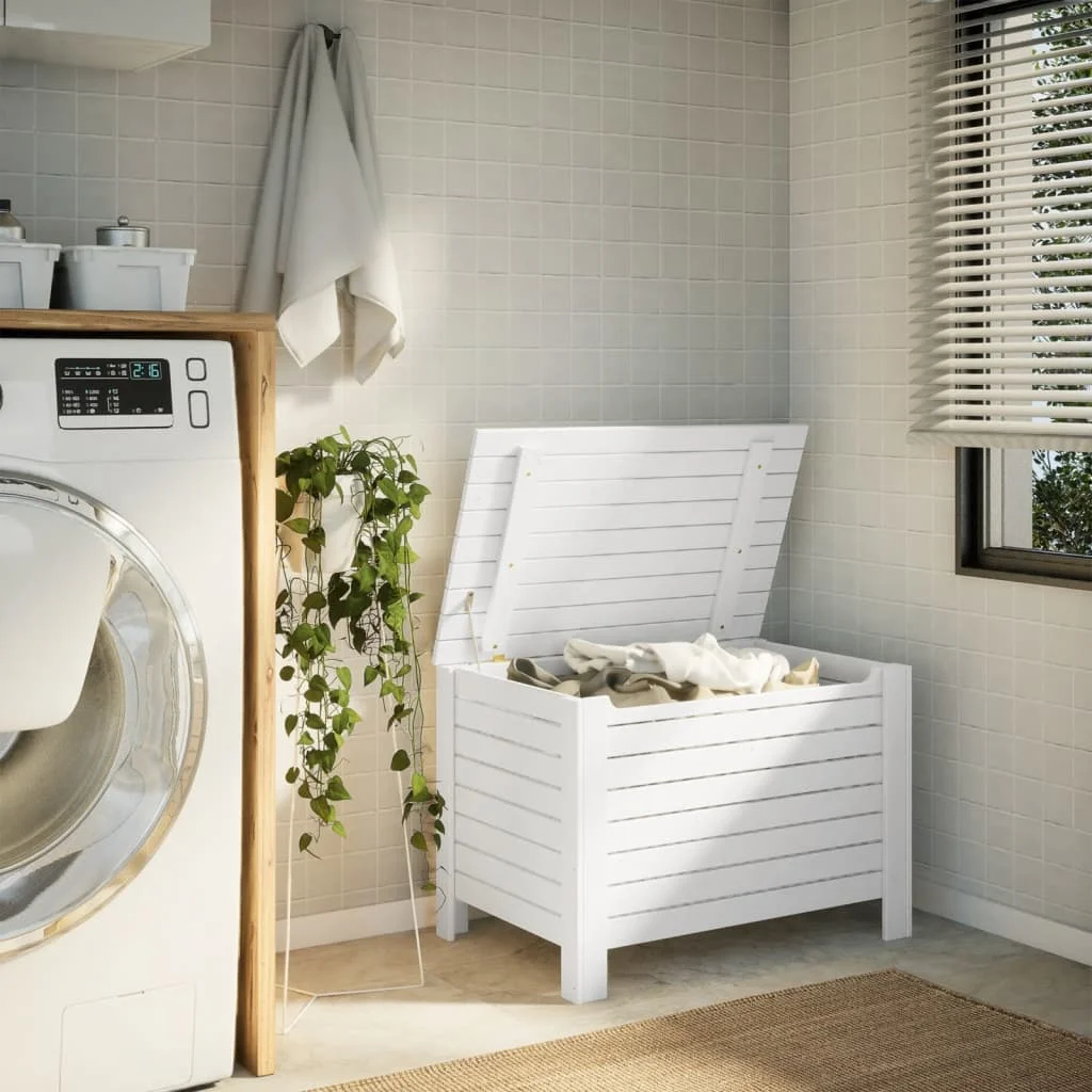 Úložný box s vekom RANA biely 80x49x54 cm borovicový masív