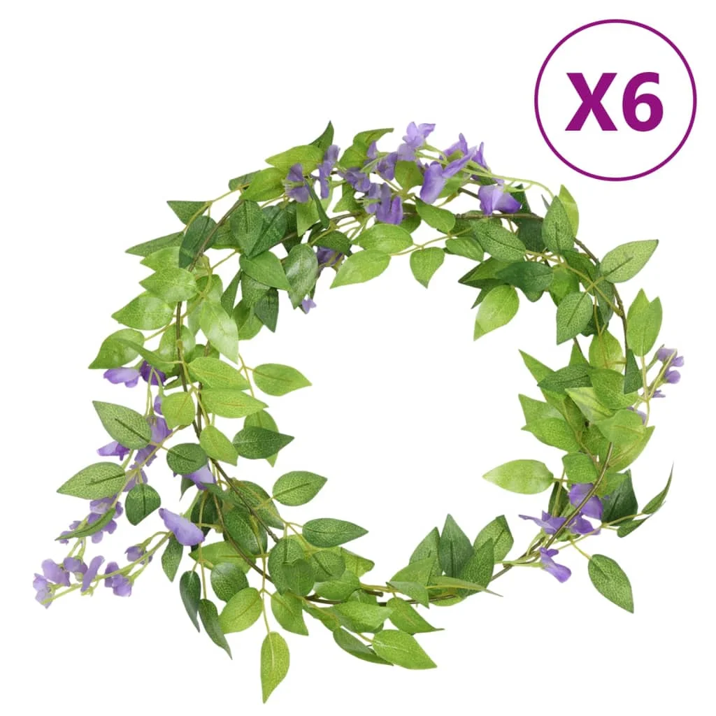 Vianočné kvetinové girlandy 6 ks, fialové 200 cm