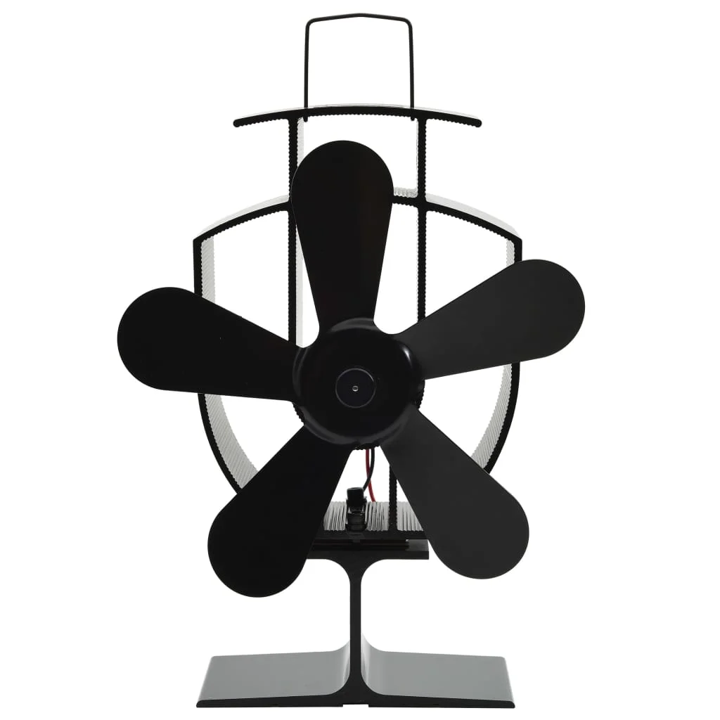 Teplom poháňaný ventilátor na krb s 5 lopatkami čierny