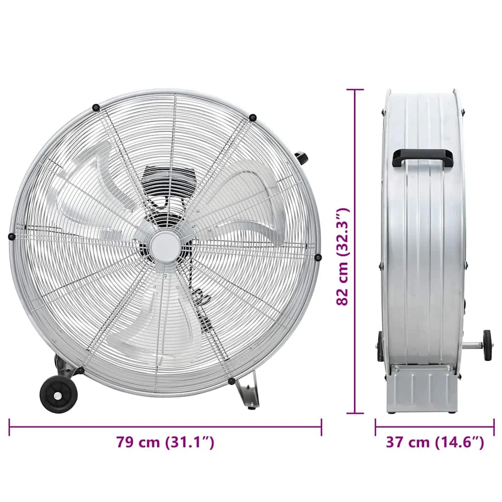 Bubnový ventilátor s kolesom Strieborná 79 x 37 x 82 cm Hliník