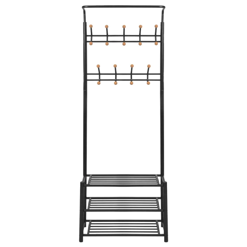 Vešiak s regálmi na topánky 68x32x182,5 cm, čierny