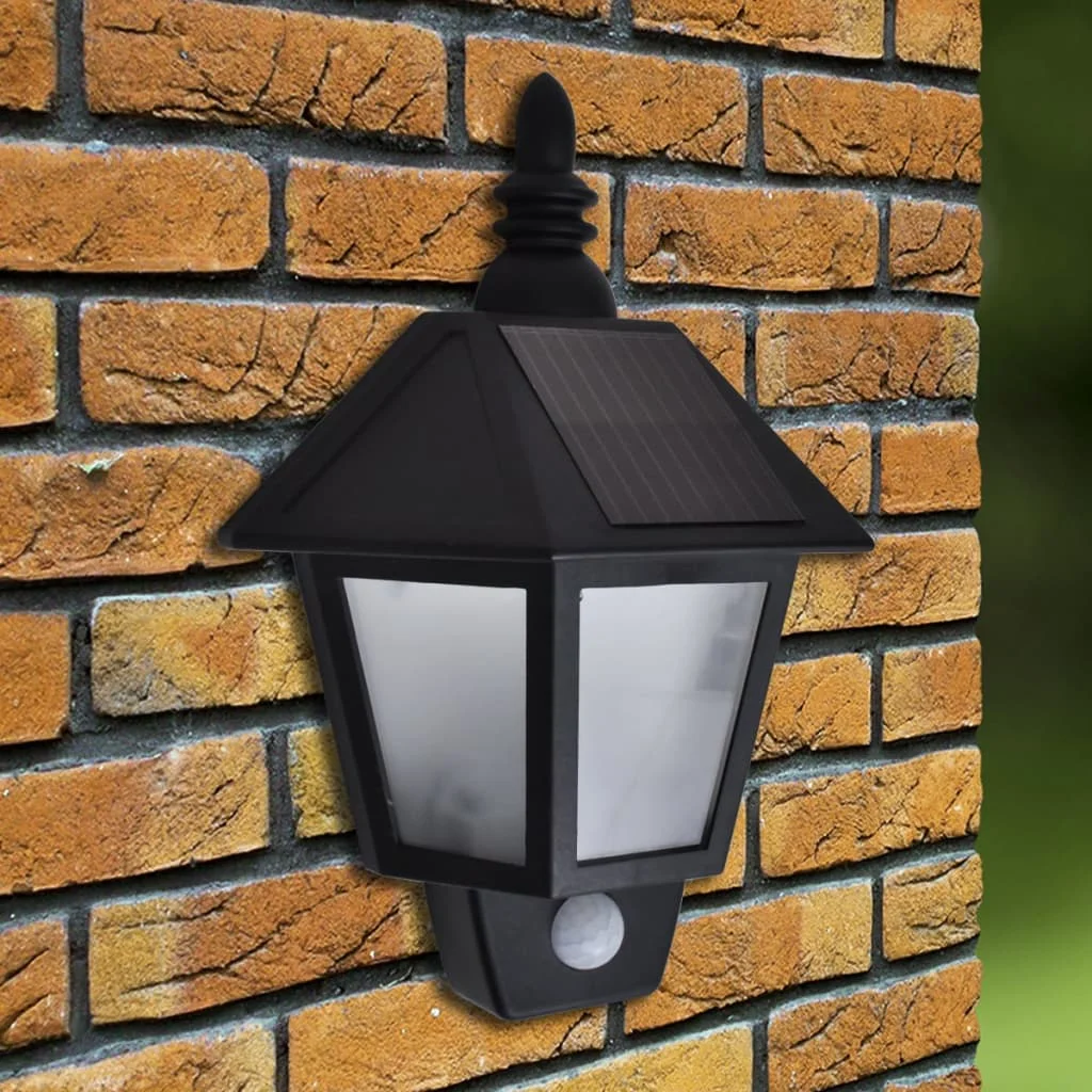 Nástenné solárne svietidlá 2 ks čierne so snímačom pohybu