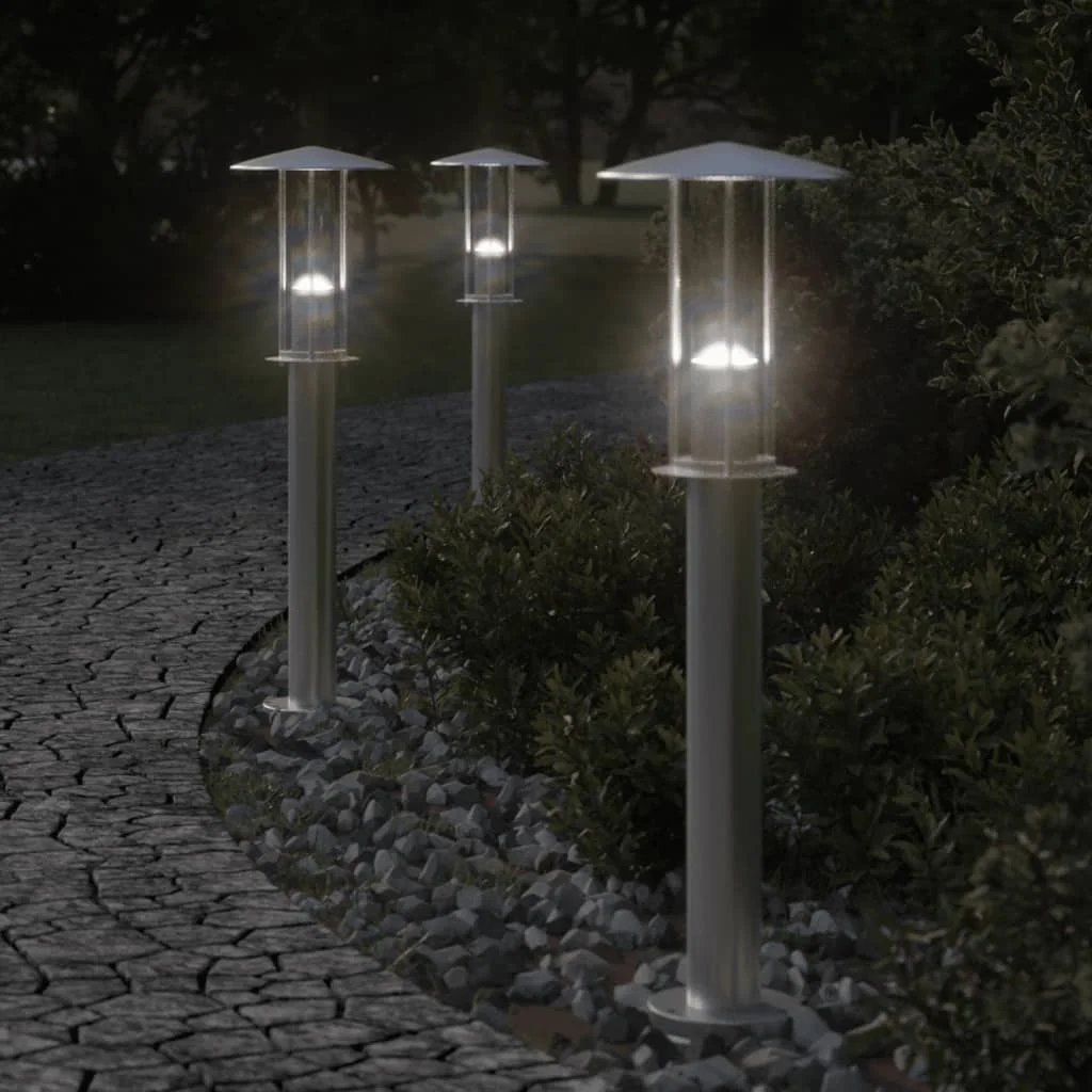 Vonkajšie stojace lampy 3 ks strieborné 60cm nehrdzavejúca oceľ