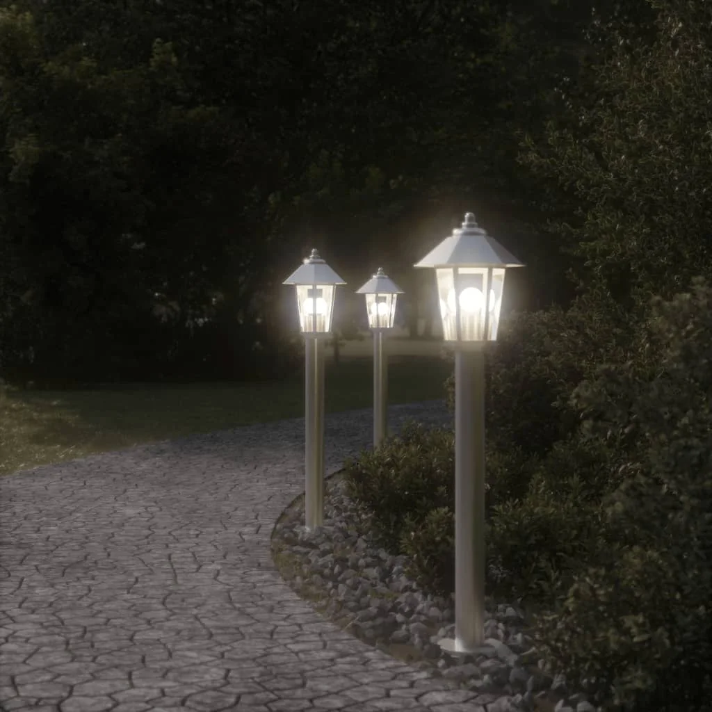 Vonkajšie stojace lampy 3 ks strieborné 80cm nehrdzavejúca oceľ