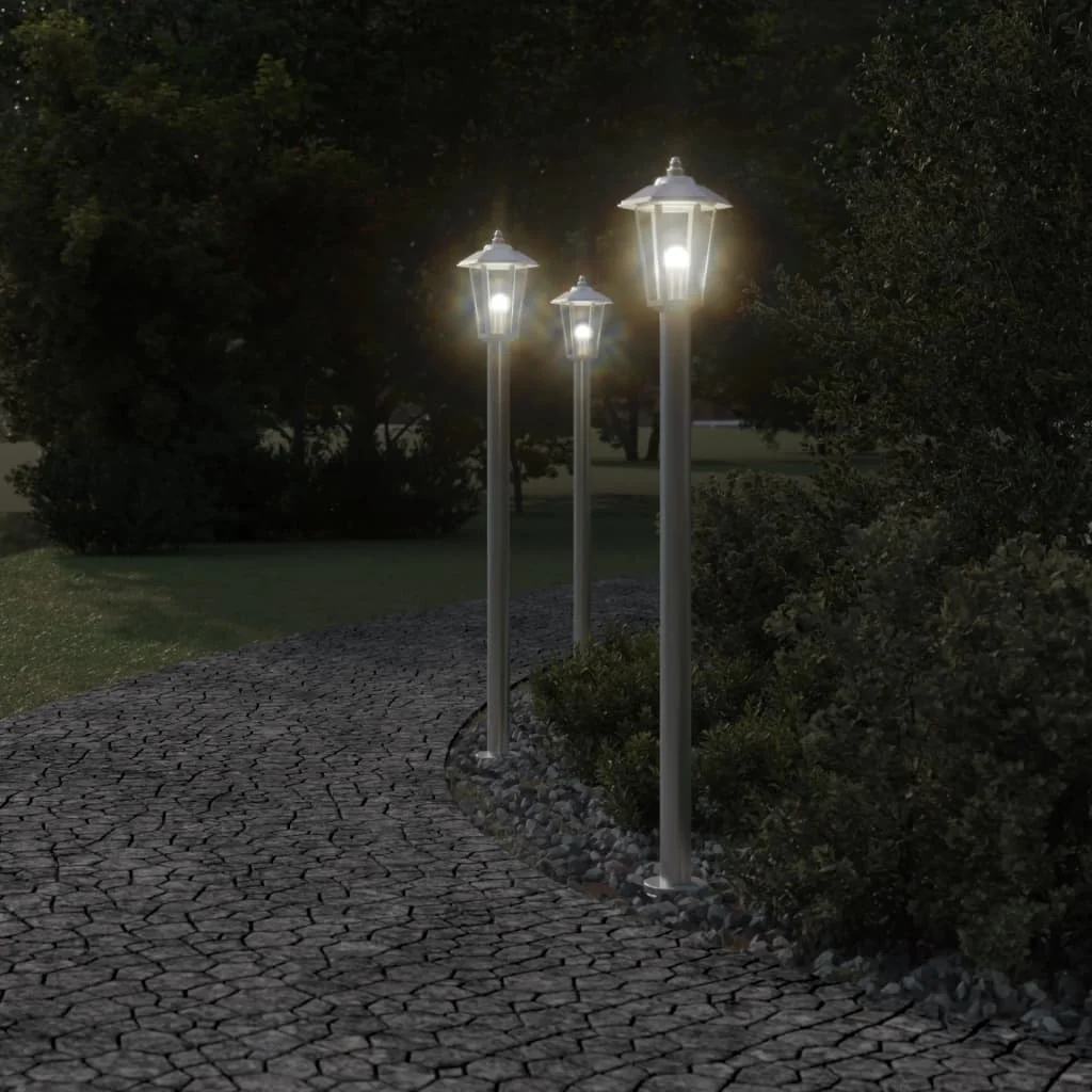 Vonkajšie stojace lampy 3 ks strieborné 100cm nehrdzavej. oceľ