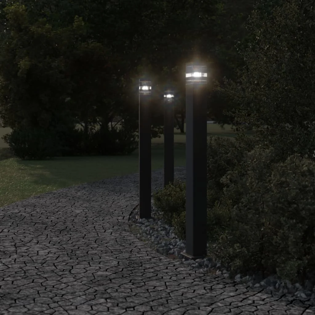 Vonkajšie stojace lampy 3 ks čierna 110 cm hliník