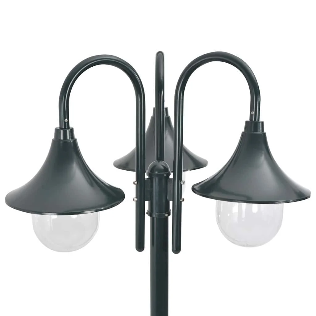Záhradná stĺpová lampa E27 220 cm hliníková 3-lampáše tmavozelená