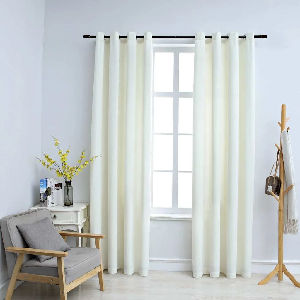 Zatemňovacie závesy s očkami 2 ks, zamat, krémové 140x245 cm