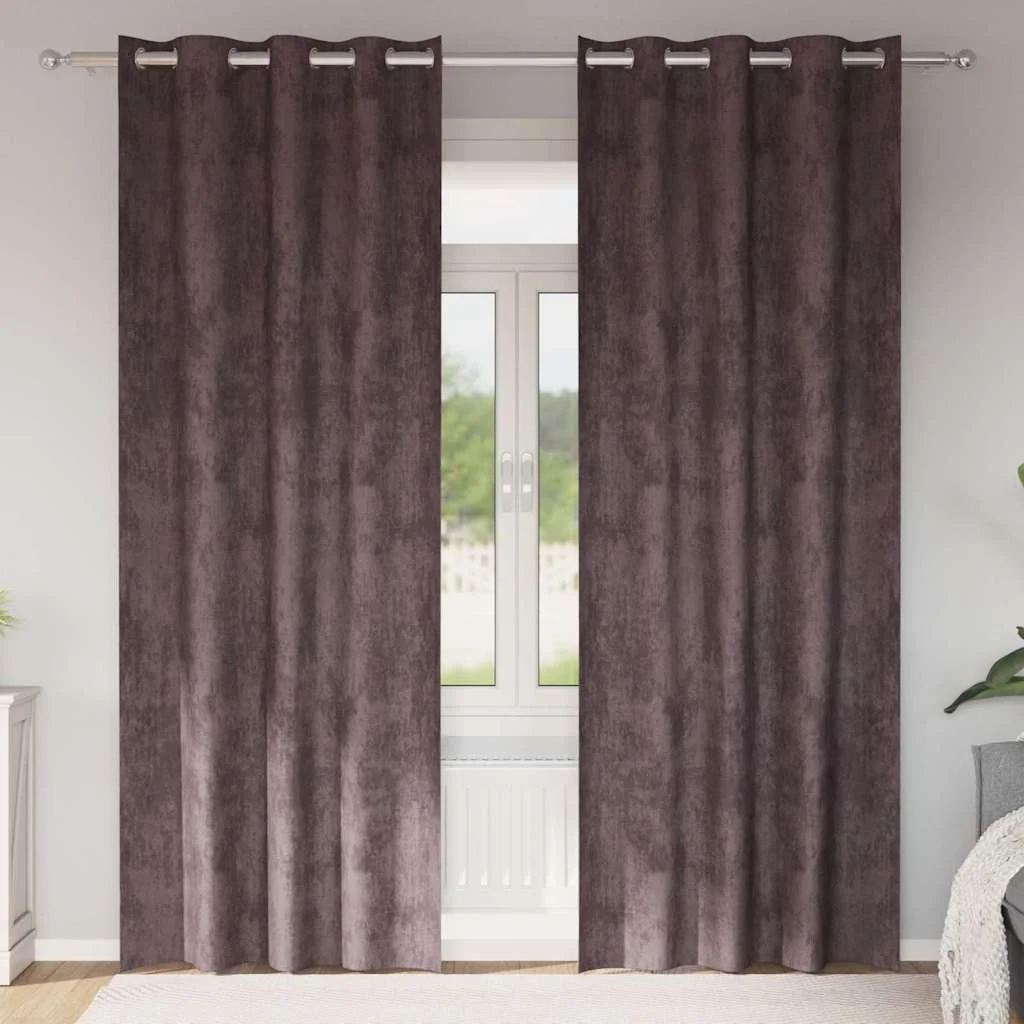 Sametové závesy so záclonami 2 pcs Hnedá 260 x 140 cm Zamat