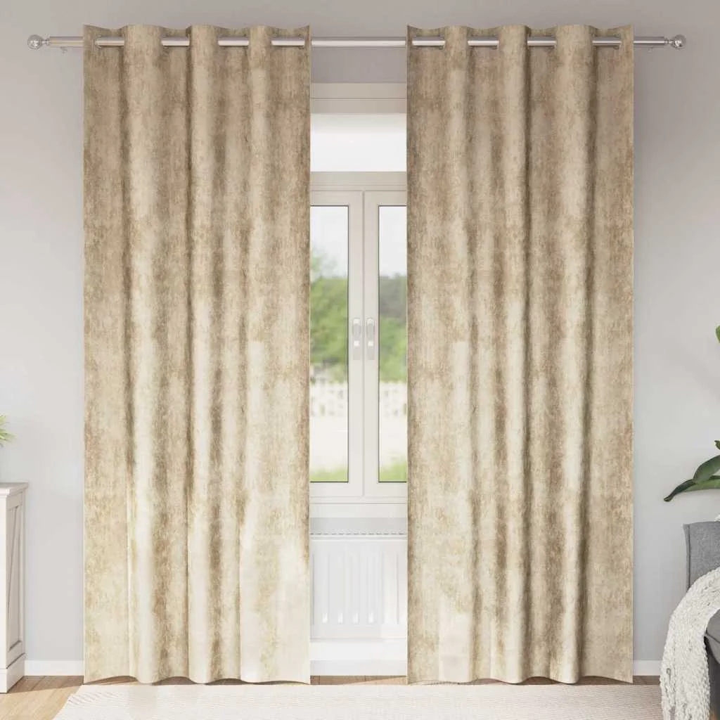 Sametové závesy so záclonami 2 pcs Krémová 225 x 140 cm Zamat
