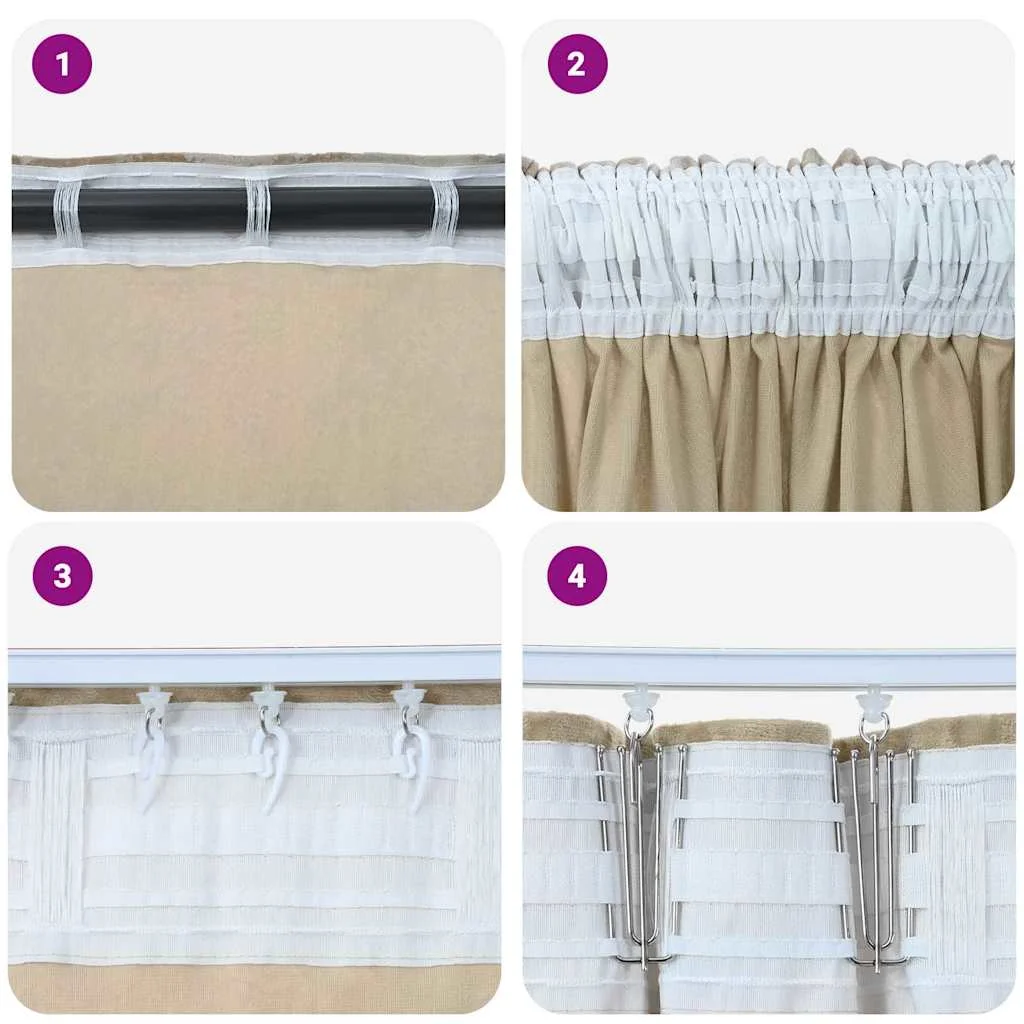 Sametové závesy so záclonami 2 pcs Krémová 175 x 140 cm Zamat