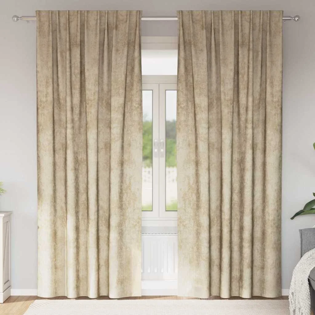 Sametové závesy so záclonami 2 pcs Krémová 260 x 140 cm Zamat