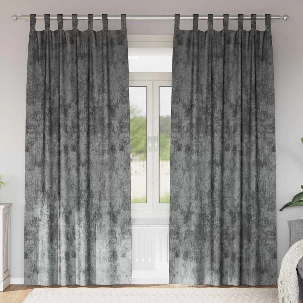 Sametové závesy so záclonami 2 pcs Sivá 245 x 140 cm Zamat