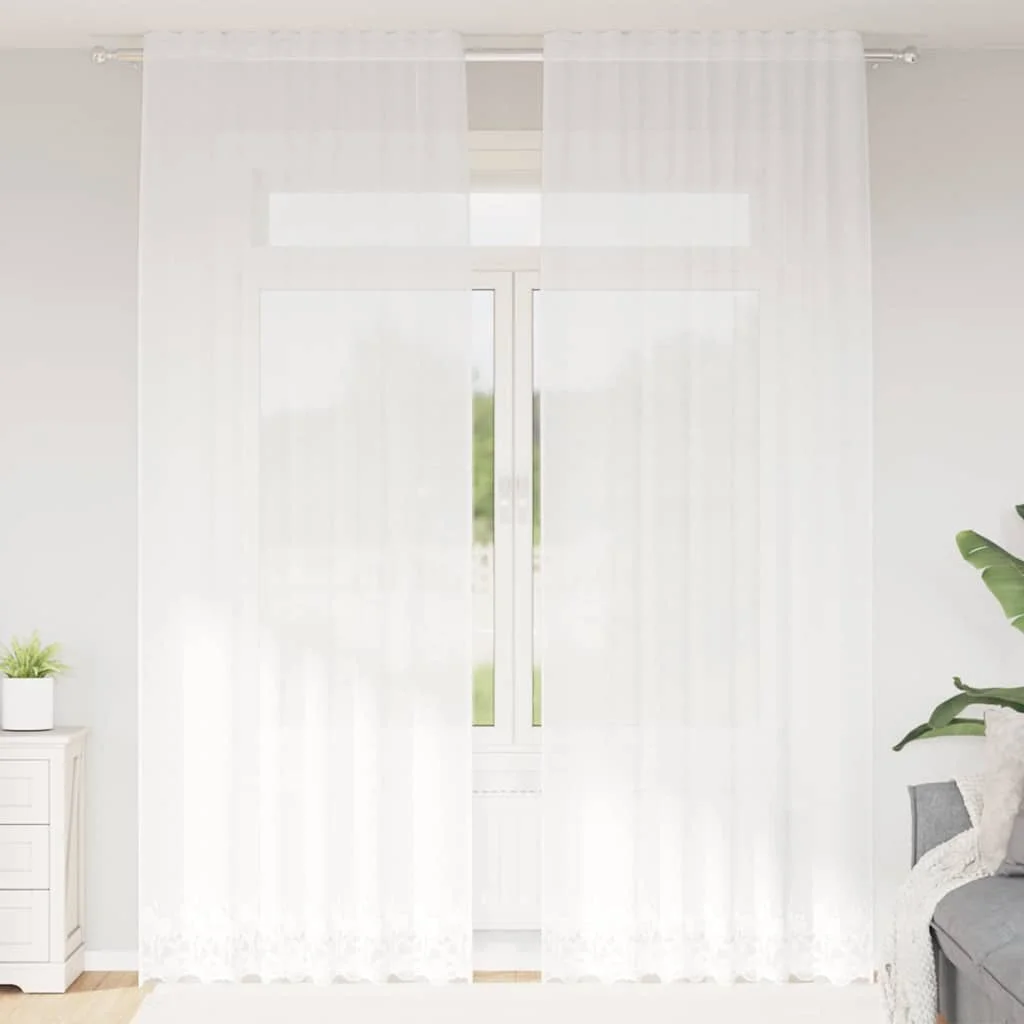 Čipková záclona so záclonami Biela 260 x 150 cm Polyester