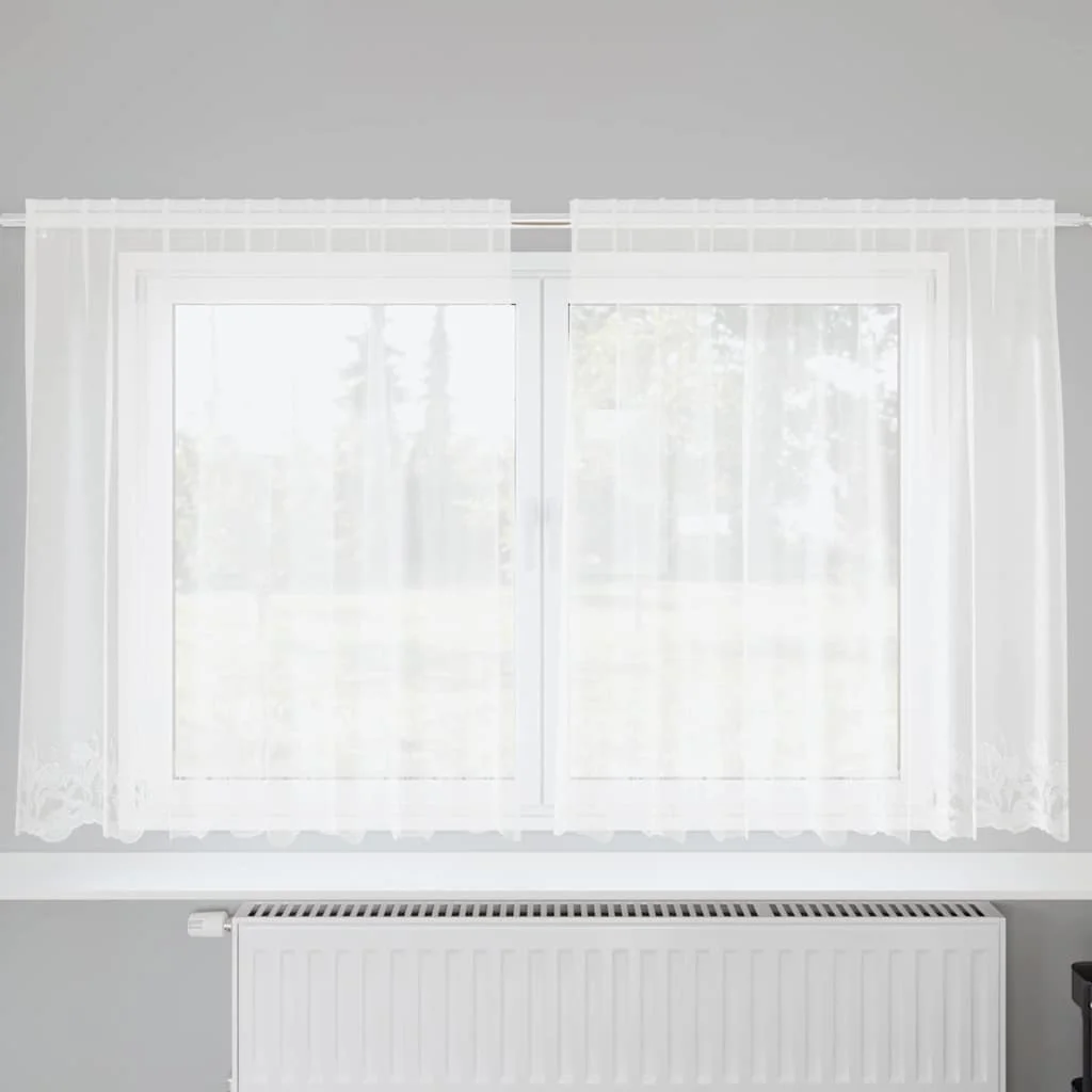 Čipková záclona so záclonami Biela 160 x 200 cm Polyester