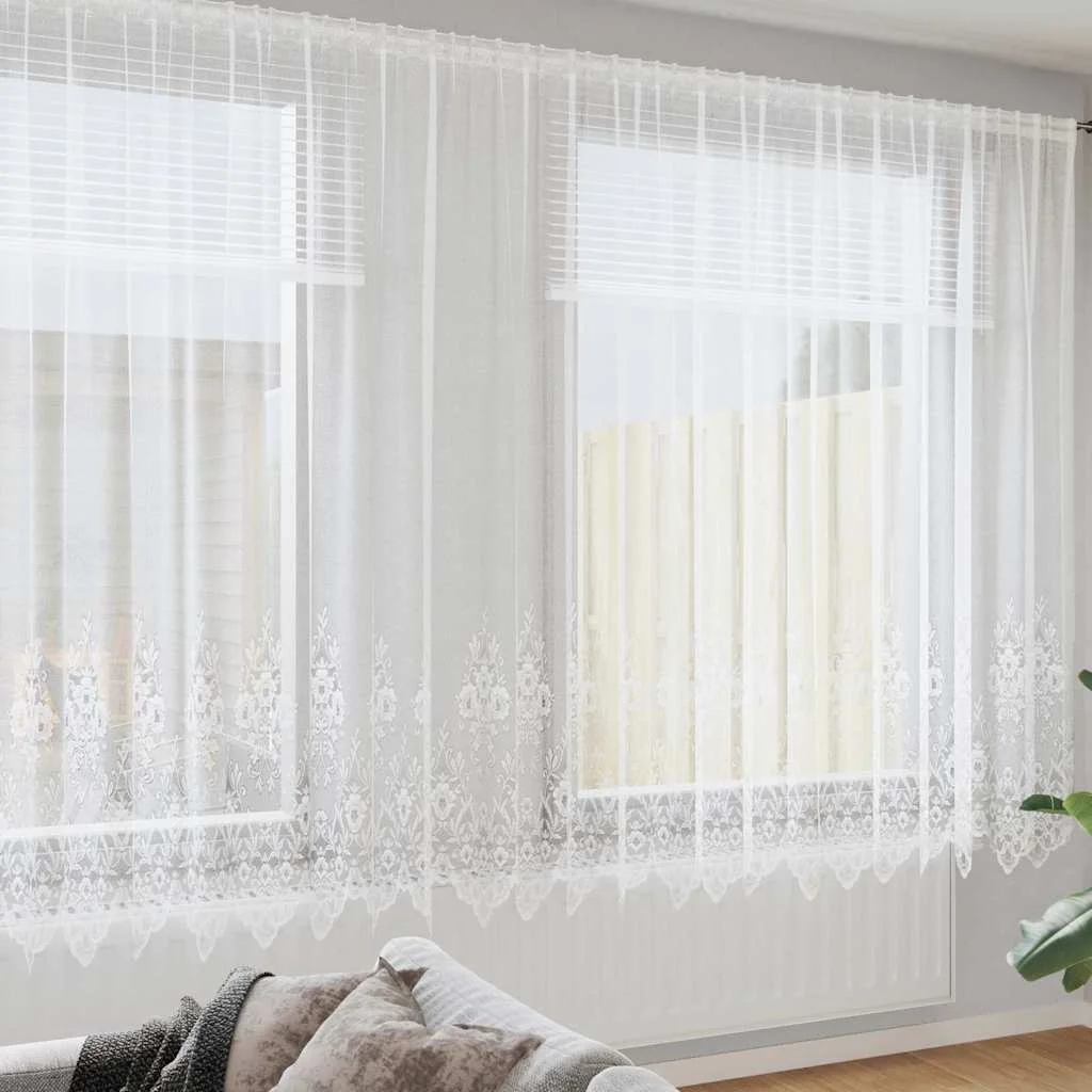 Čipková záclona so záclonami Biela 200 x 750 cm Polyester