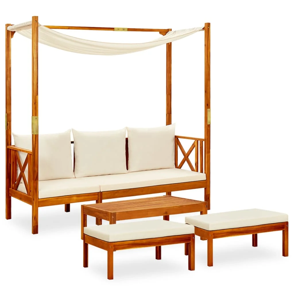 Záhradná lavička so stolíkom a opierkami na nohy akáciový masív