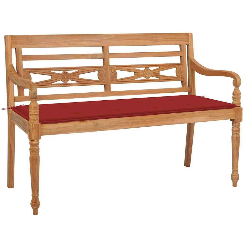 Lavička Batavia s červenou podložkou 120 cm tíkový masív