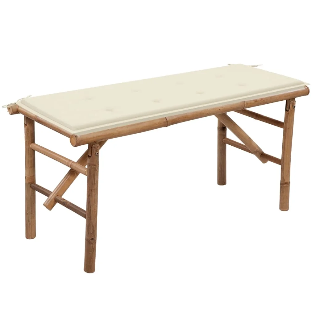 Skladacia záhradná lavička s podložkou 118 cm bambus