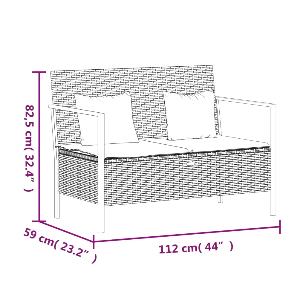 2-miestna záhradná lavička s podložkami sivá polyratan