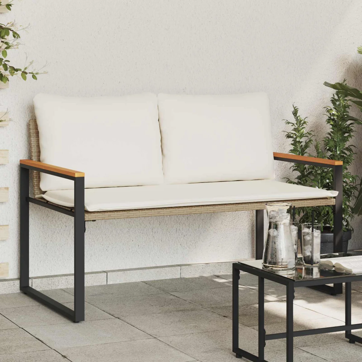lavička Bežová a smotanovo biela 115 x 65 x 72 cm Ratan