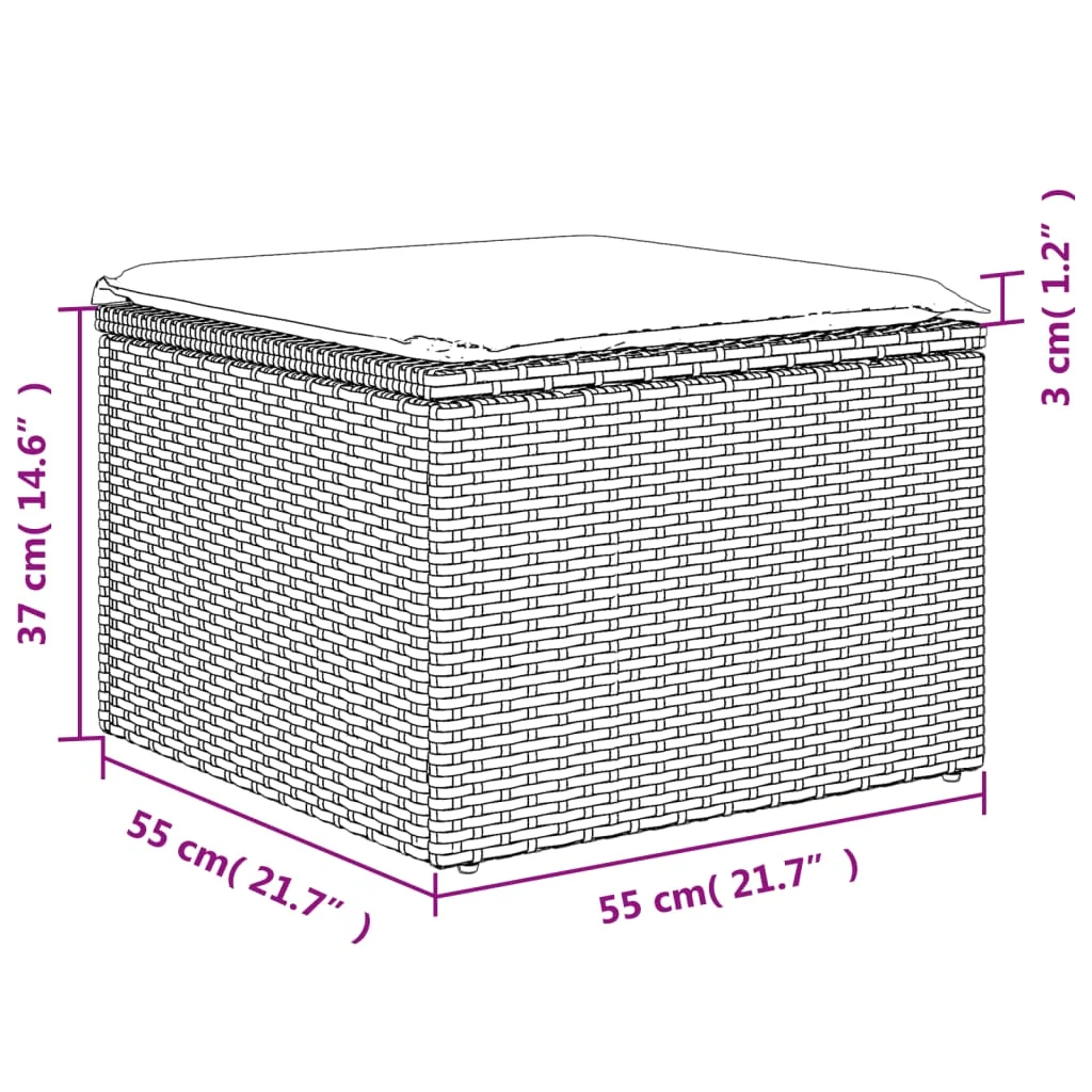 Záhradná taburetka s vankúšom béžová 55x55x37 cm polyratan