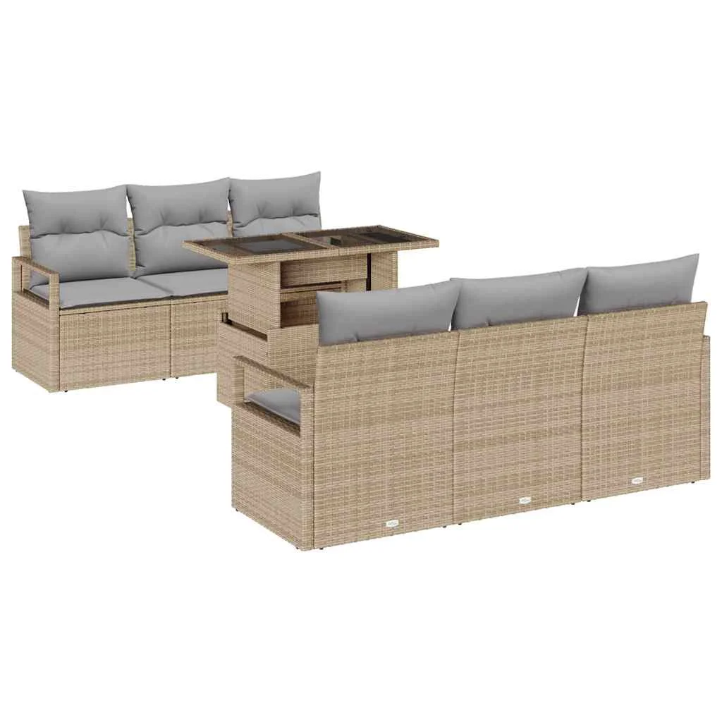 Súprava záhradných pohoviek 7 pcs Beige a svetlo šedá polyratan