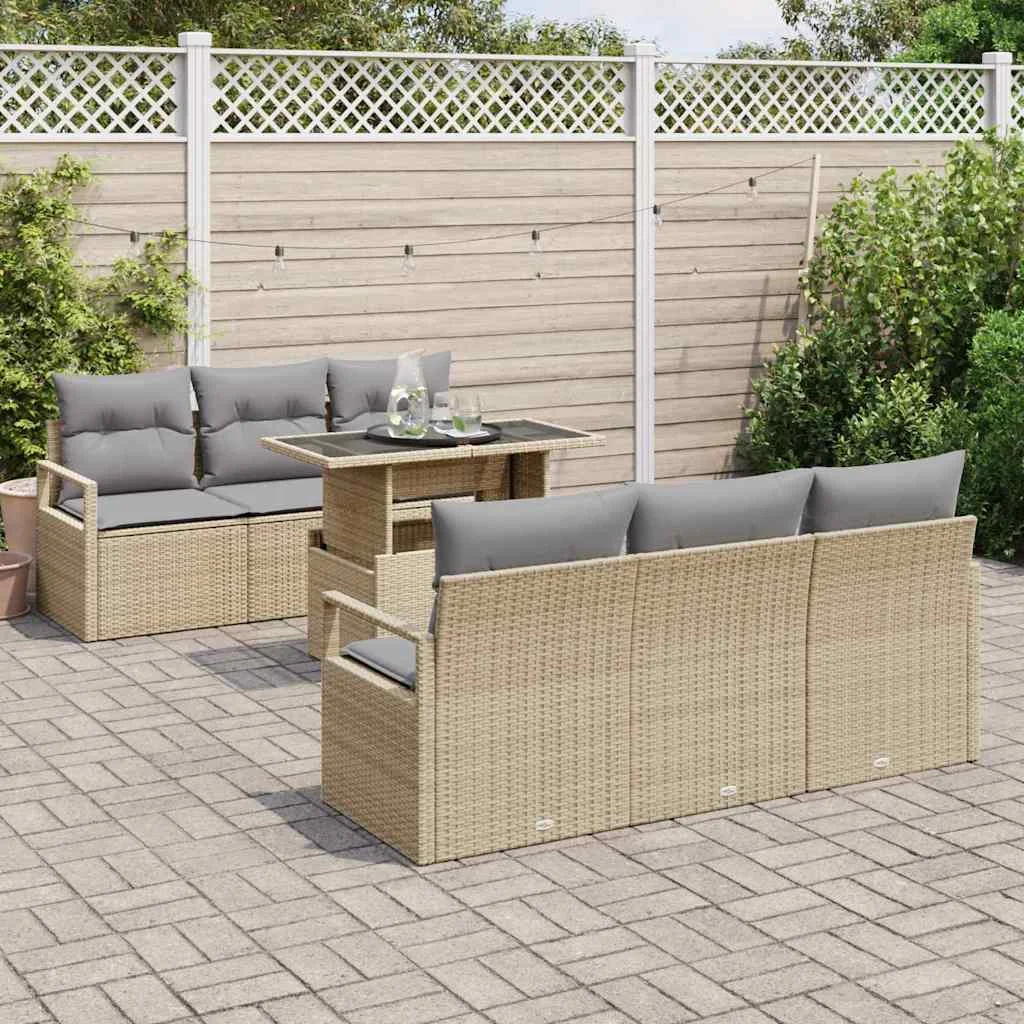 Súprava záhradných pohoviek 7 pcs Beige a svetlo šedá polyratan