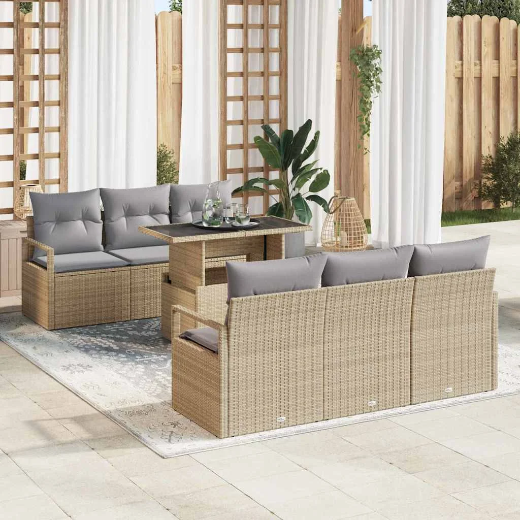 Súprava záhradných pohoviek 7 pcs Beige a svetlo šedá polyratan