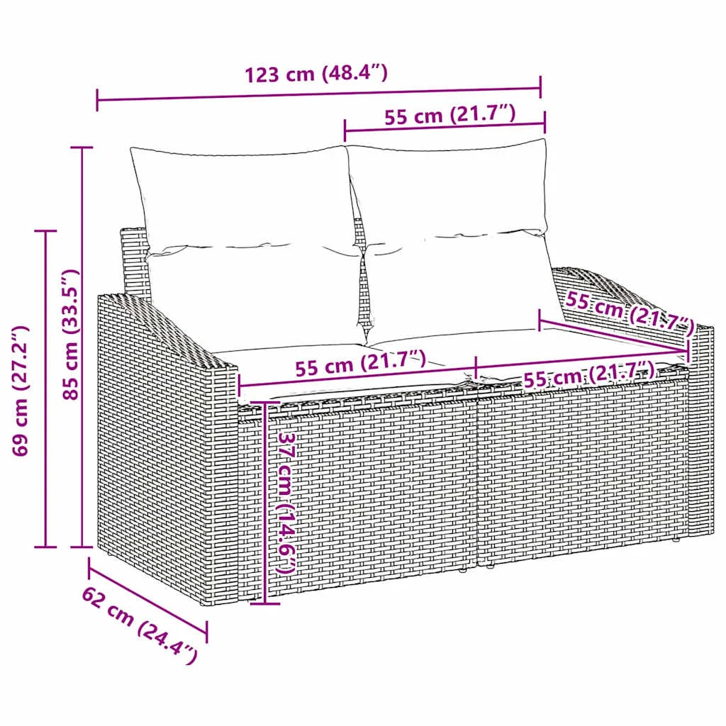 Súprava záhradných pohoviek 7 pcs Hnedá a smotanová polyratan