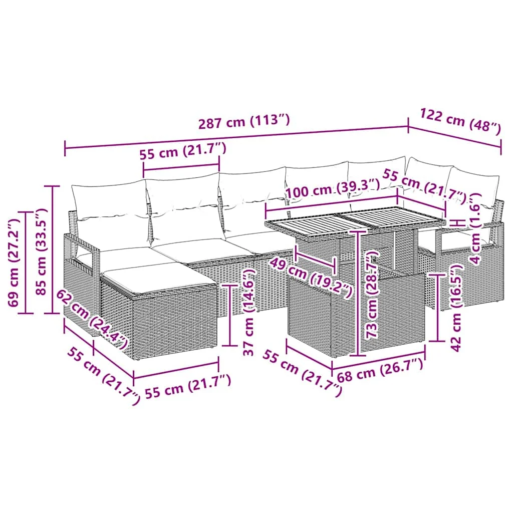 Záhradný jedálenský set s vankúšom 8 pcs Béžová a krémová