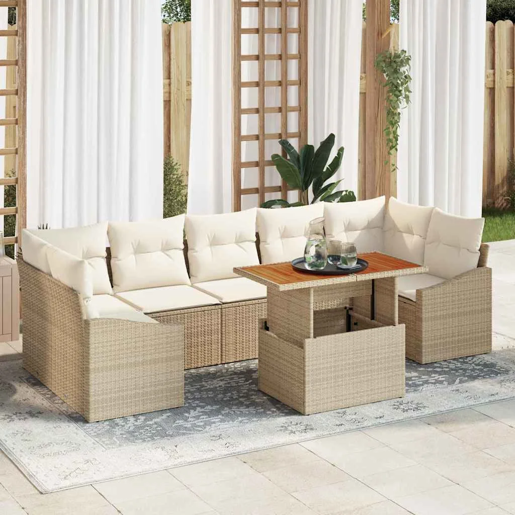 Záhradný jedálenský set s vankúšom 8 pcs Béžová a krémová