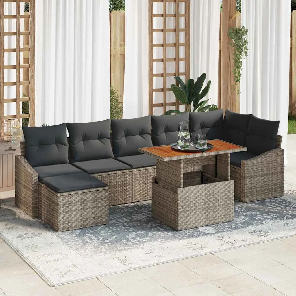 Záhradný jedálenský set s vankúšom 8 pcs Sivá a hnedá