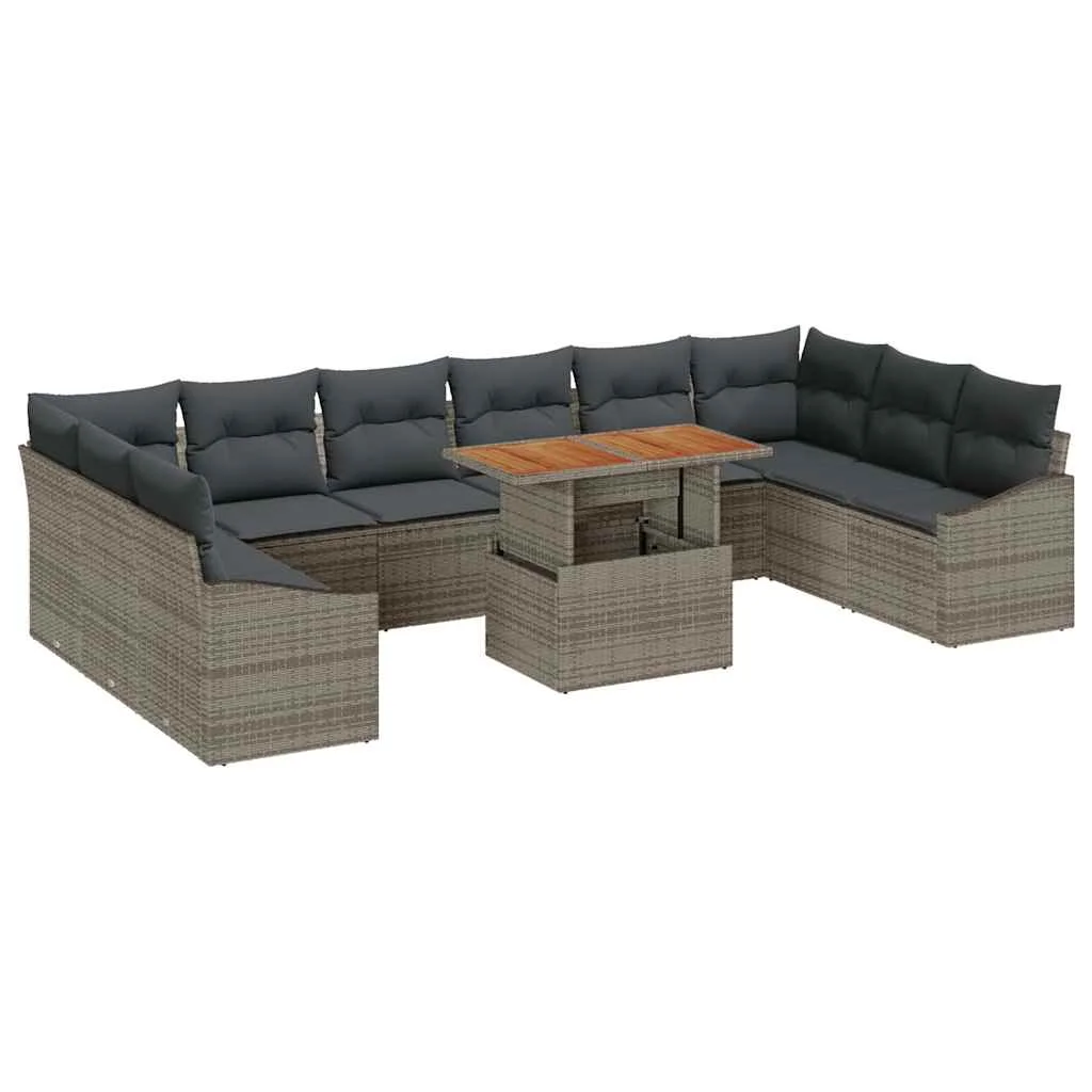 Záhradný jedálenský set s vankúšom 11 pcs Sivá a hnedá