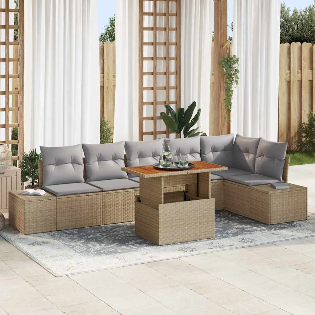 Záhradný jedálenský set s vankúšom 7 pcs Béžová a šedá