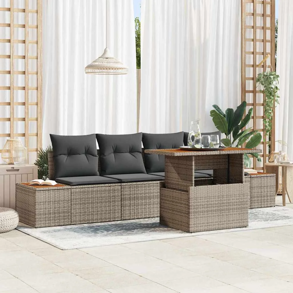 Záhradný jedálenský set s vankúšom 5 pcs Sivá a hnedá