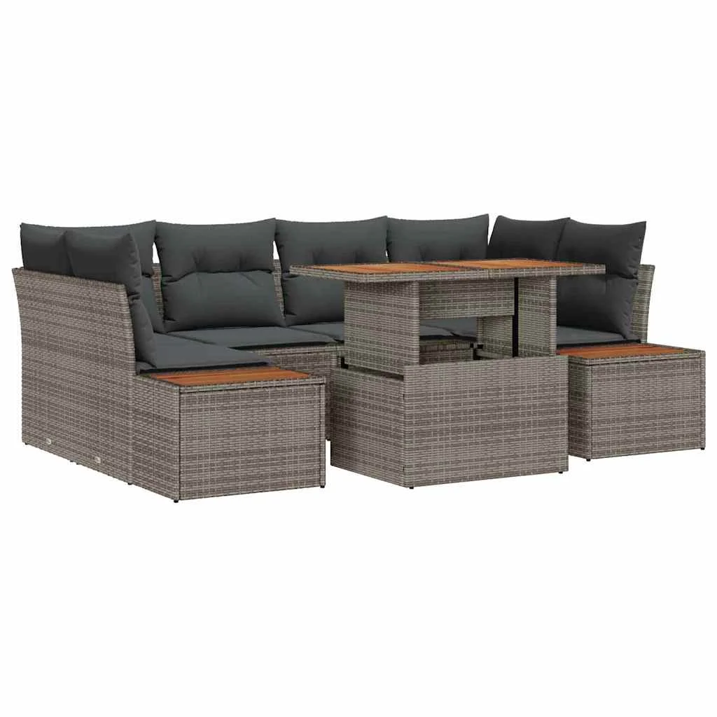 Záhradný jedálenský set s vankúšom 9 pcs Sivá a hnedá
