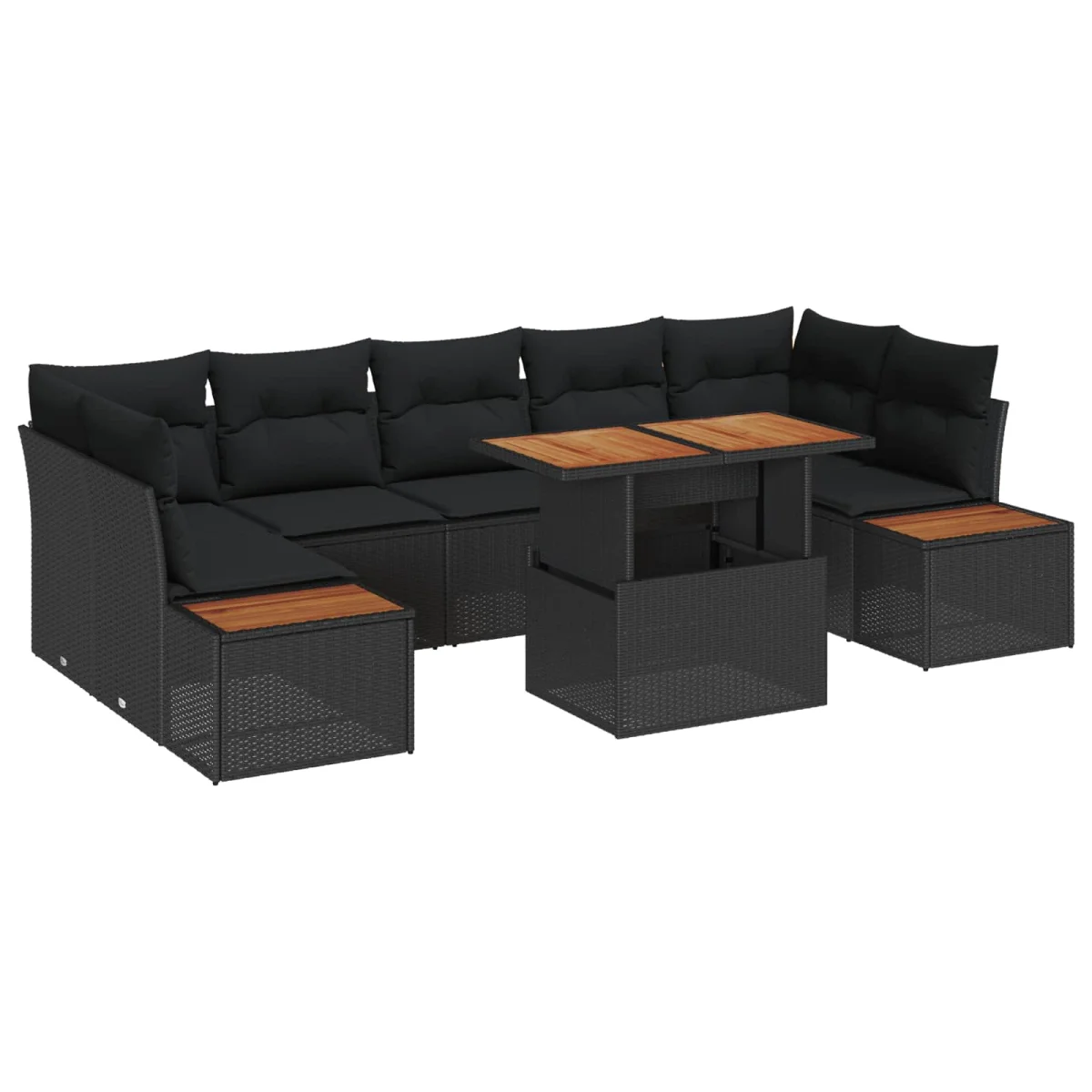 Záhradný jedálenský set s vankúšom 8 pcs Čierna a Hnedá