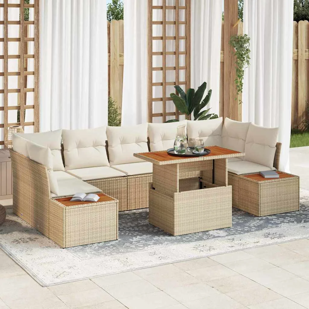 Záhradný jedálenský set s vankúšom 8 pcs Béžová a krémová