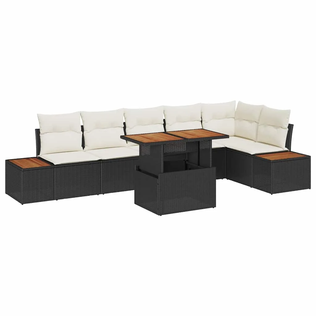 Záhradný jedálenský set s vankúšom 7 pcs Čierna a béžová