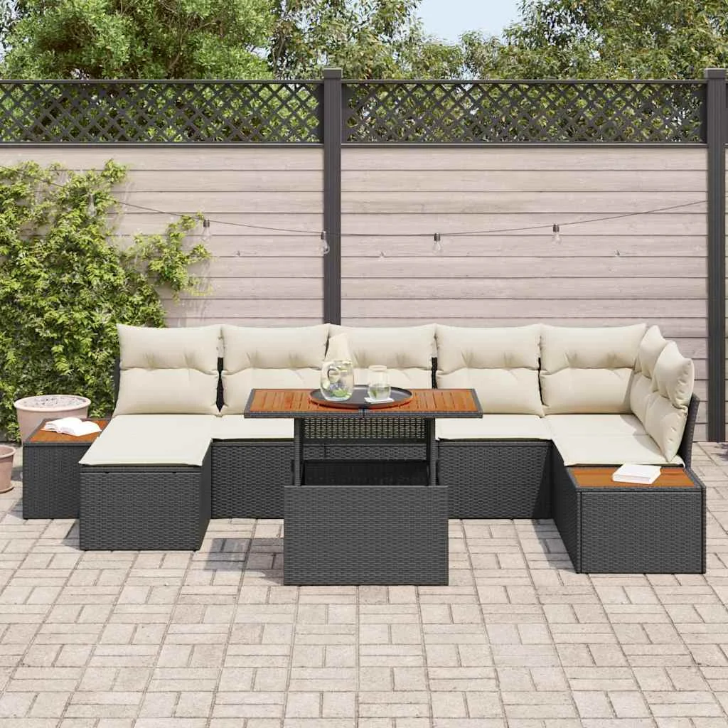 Záhradný jedálenský set s vankúšom 8 pcs Čierna a béžová