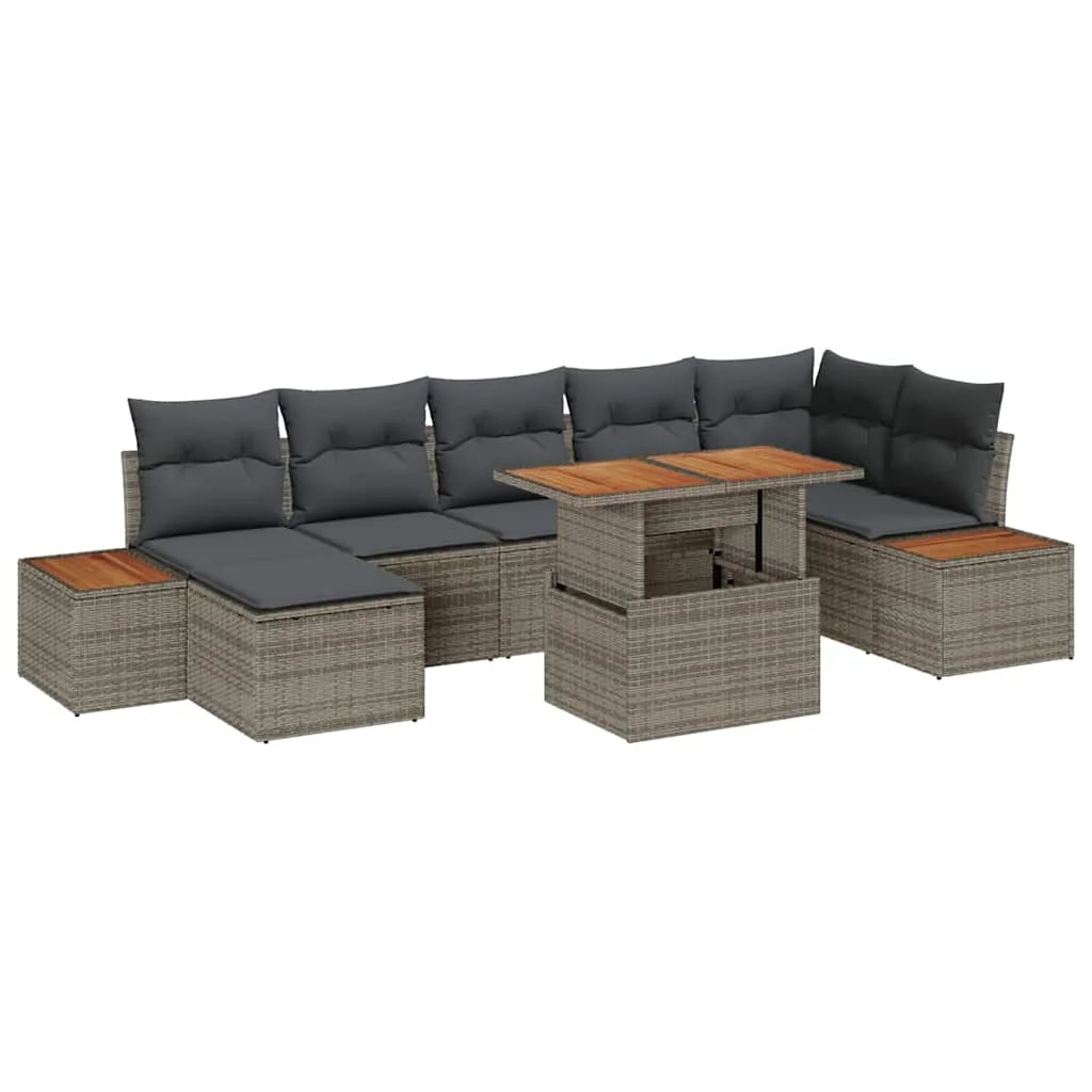 Záhradný jedálenský set s vankúšom 8 pcs Sivá a hnedá