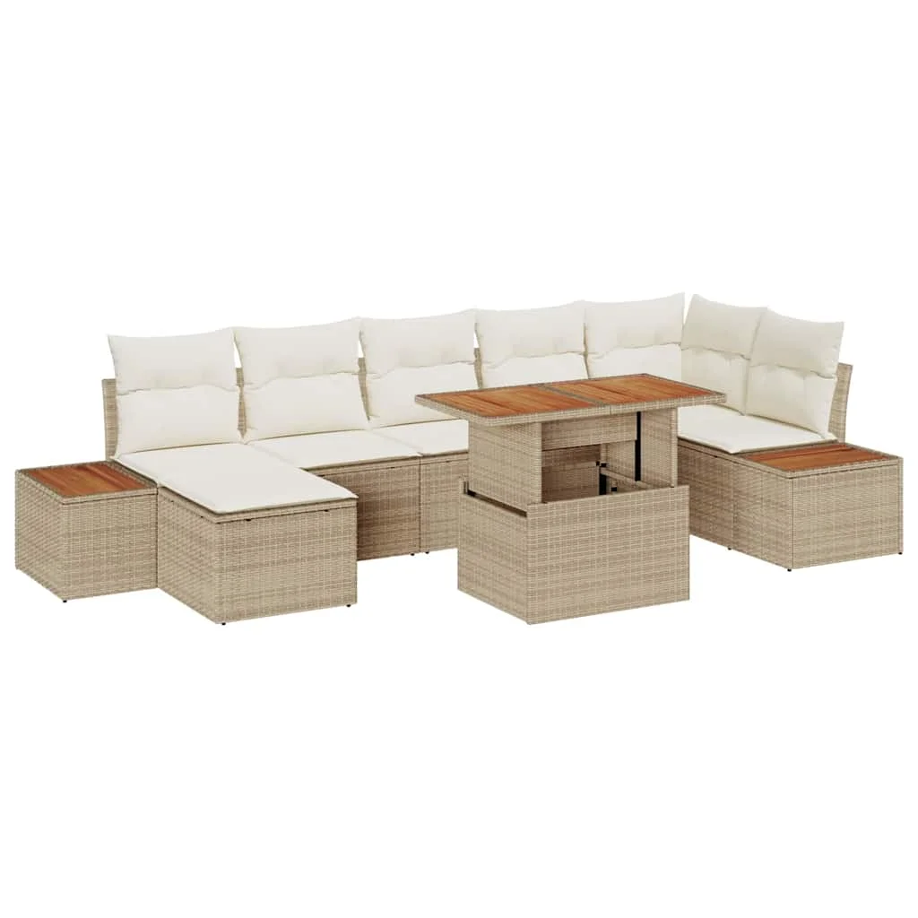 Záhradný jedálenský set s vankúšom 8 pcs Béžová a krémová