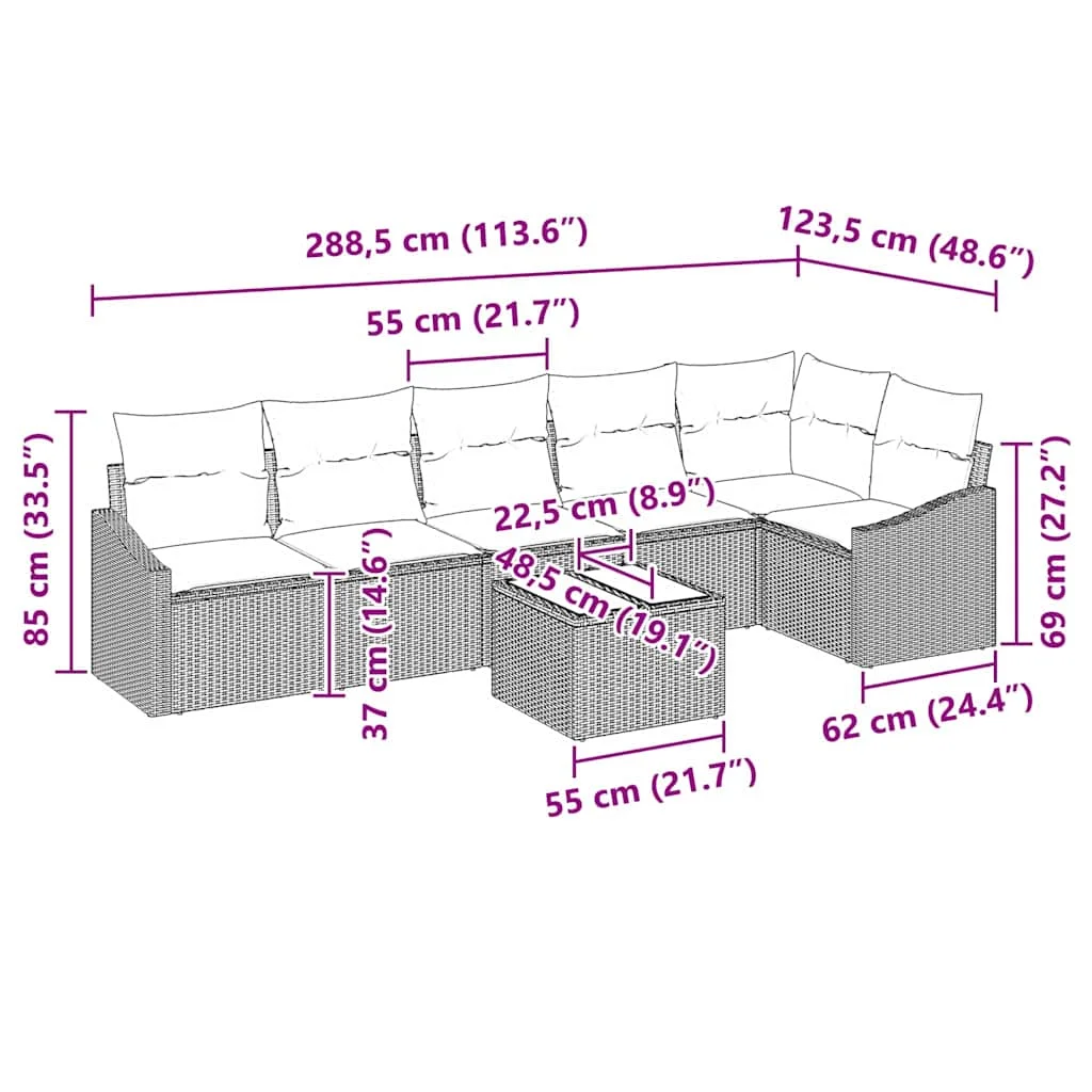 Súprava záhradných pohoviek 7 pcs Svetlosivá polyratan