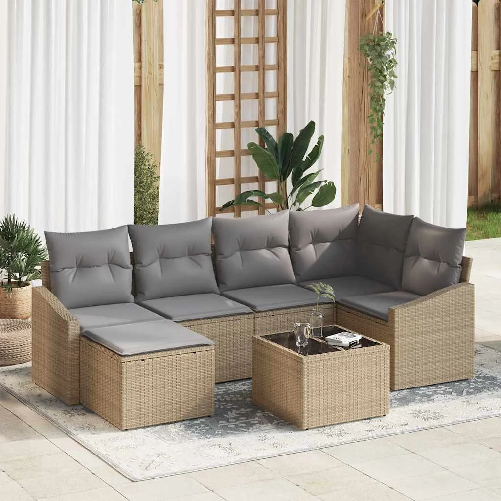 Záhradný jedálenský set s vankúšom 7 pcs Beige a svetlo šedá