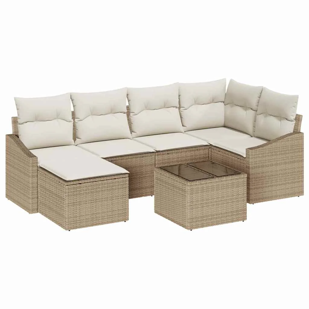 Záhradný jedálenský set s vankúšom 7 pcs Béžová a krémová