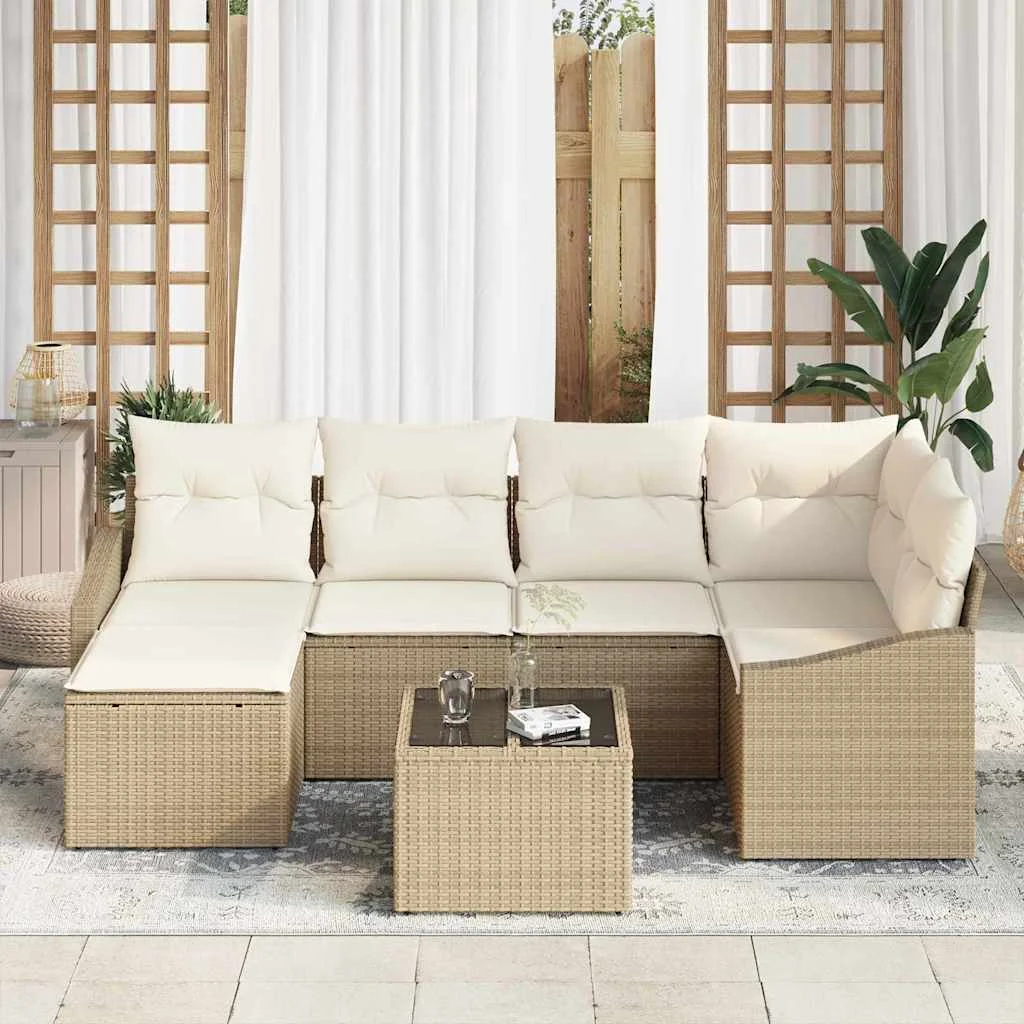 Záhradný jedálenský set s vankúšom 7 pcs Béžová a krémová